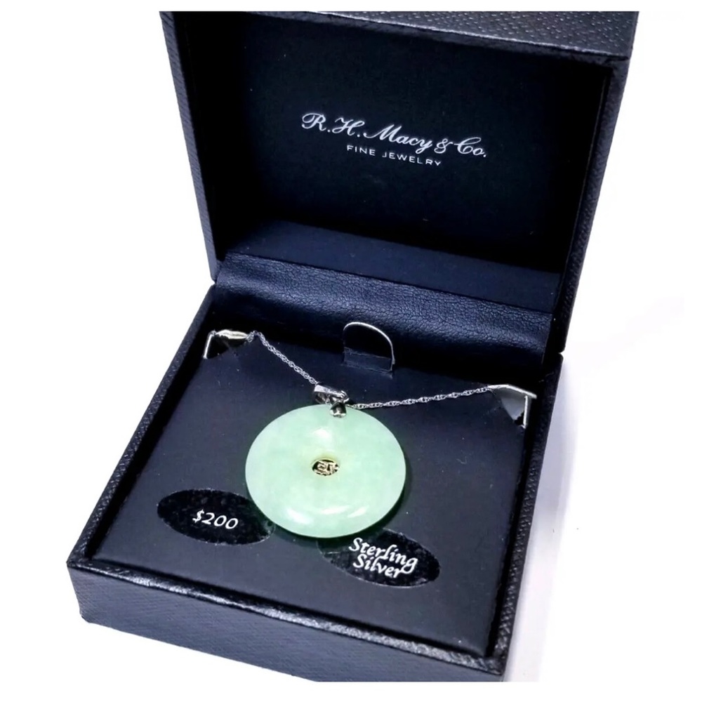 New Macy’s Dyed Jade Symbol Pendant Sterling Silver Necklace